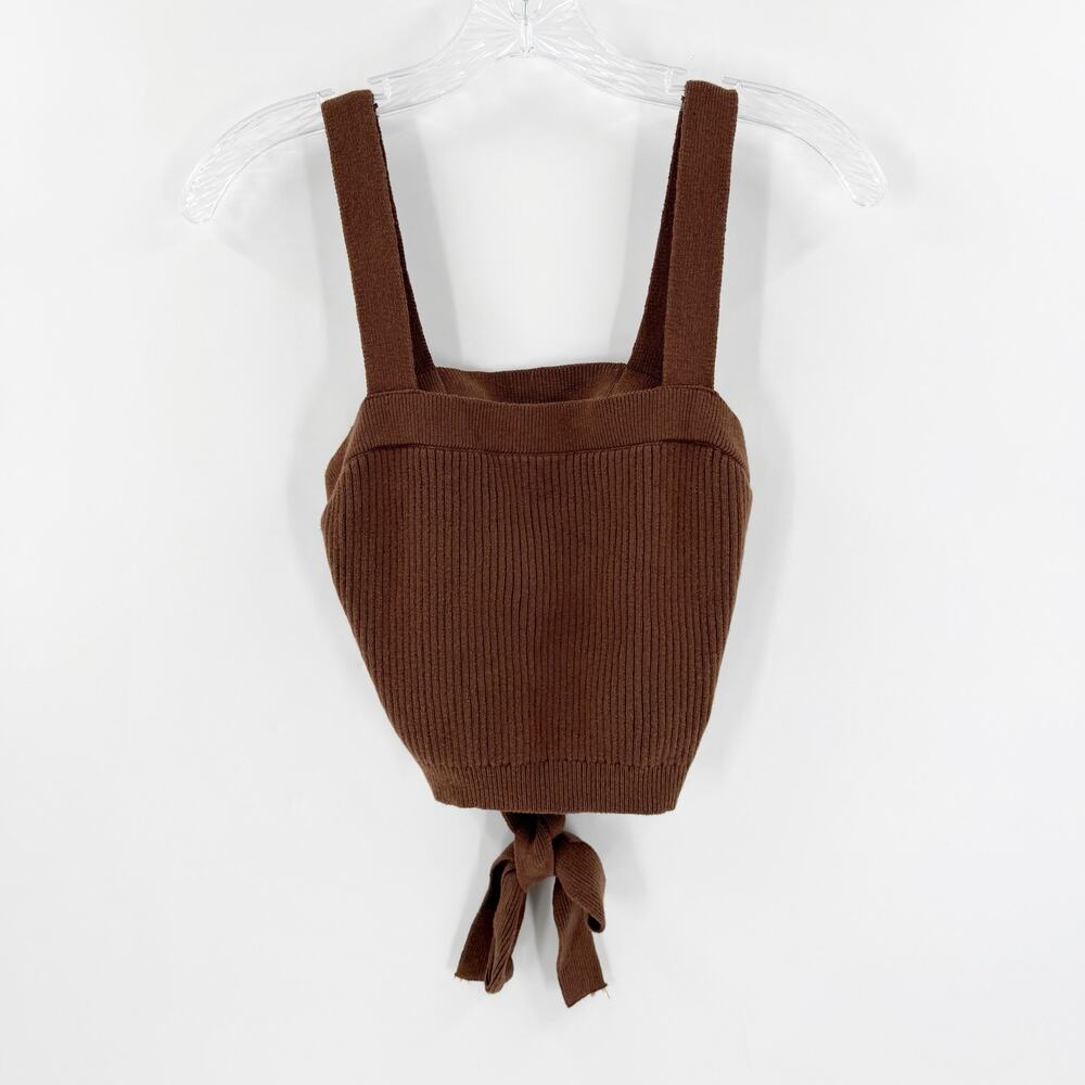 Social Tourist Brown Knit Tie Back Crop Tank Coquette Y2K Top M